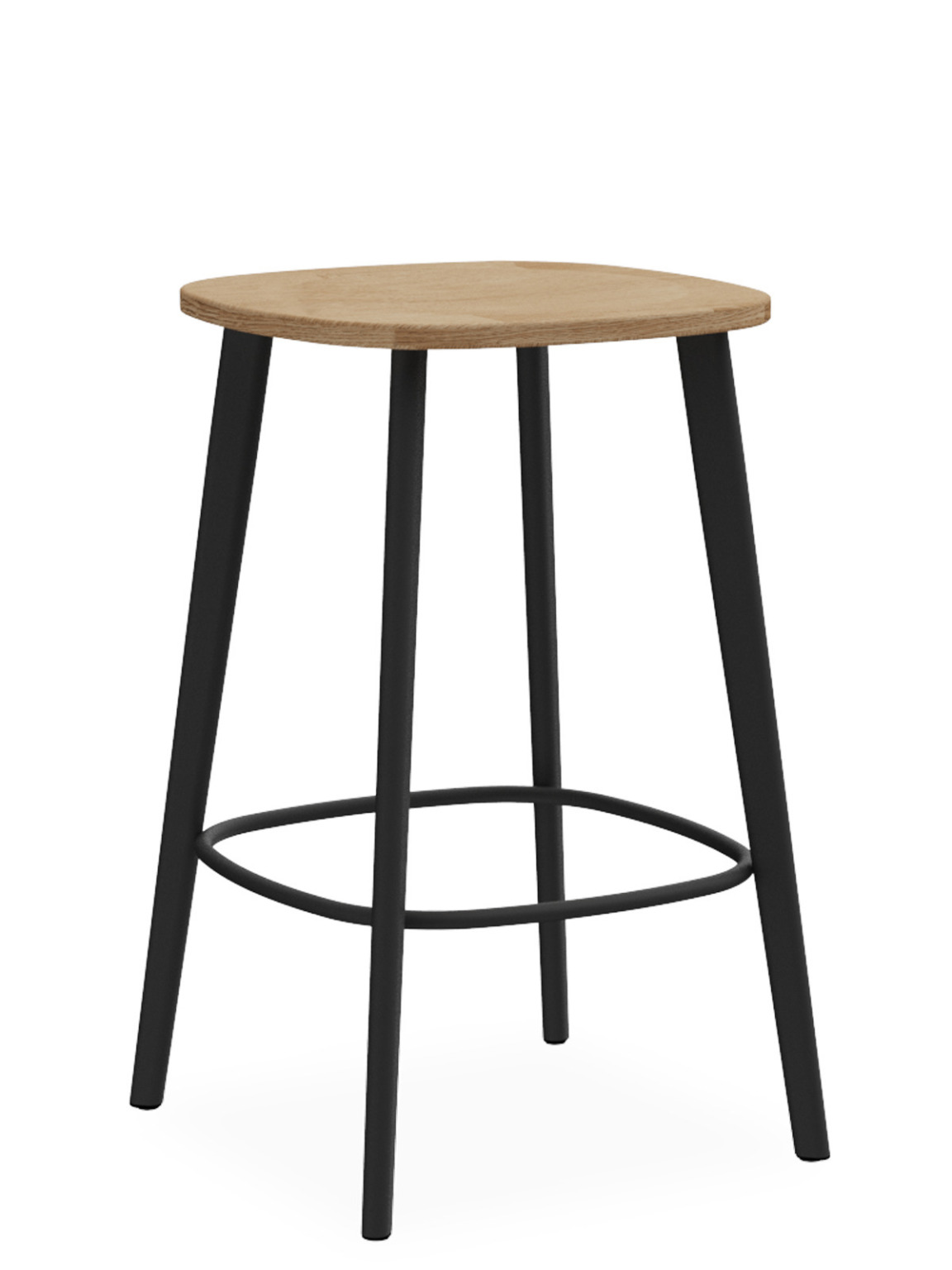 Stool with wooden seat and backrest, metal structure with conical ...